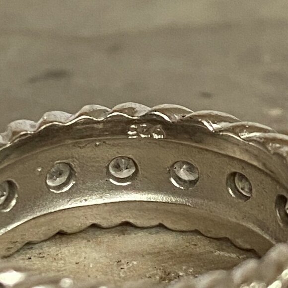 Sterling Silver 925 Chunky Inset Round Cubic Zirconia CZ Wide Band Ring Sz 5.75 - Picture 7 of 16